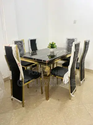 Six Chairs Marble Dining Table and Chairs Set