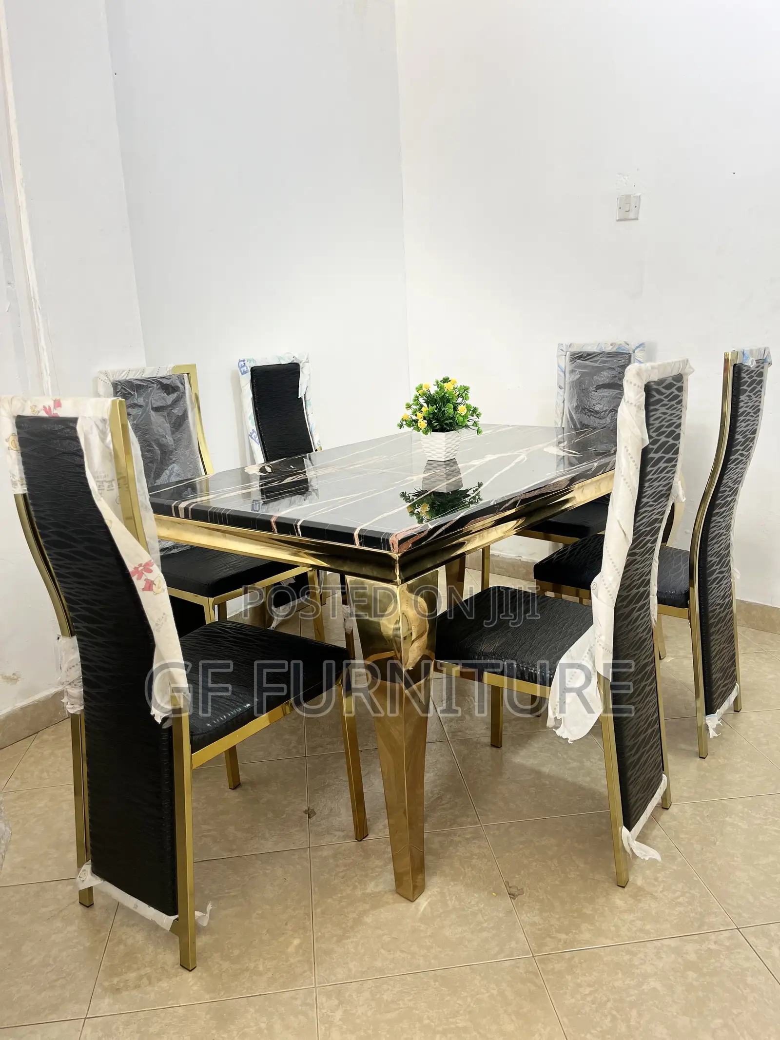 Six Chairs Marble Dining Table and Chairs Set