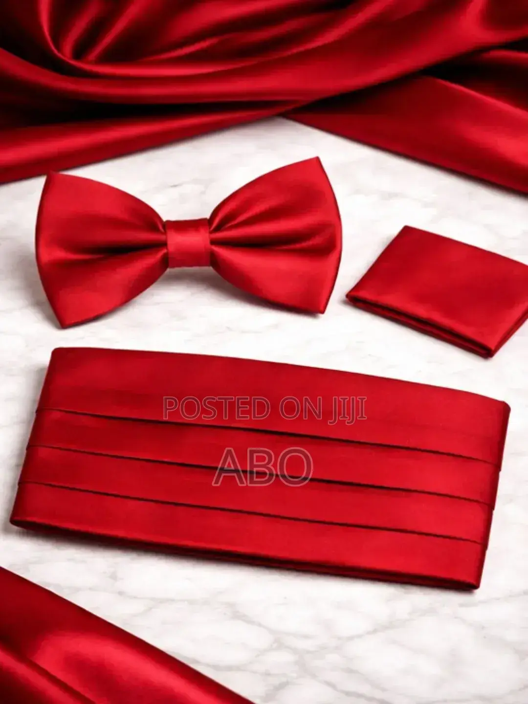 Bow Tie With 2 Pocket Square and Cummerbund Set