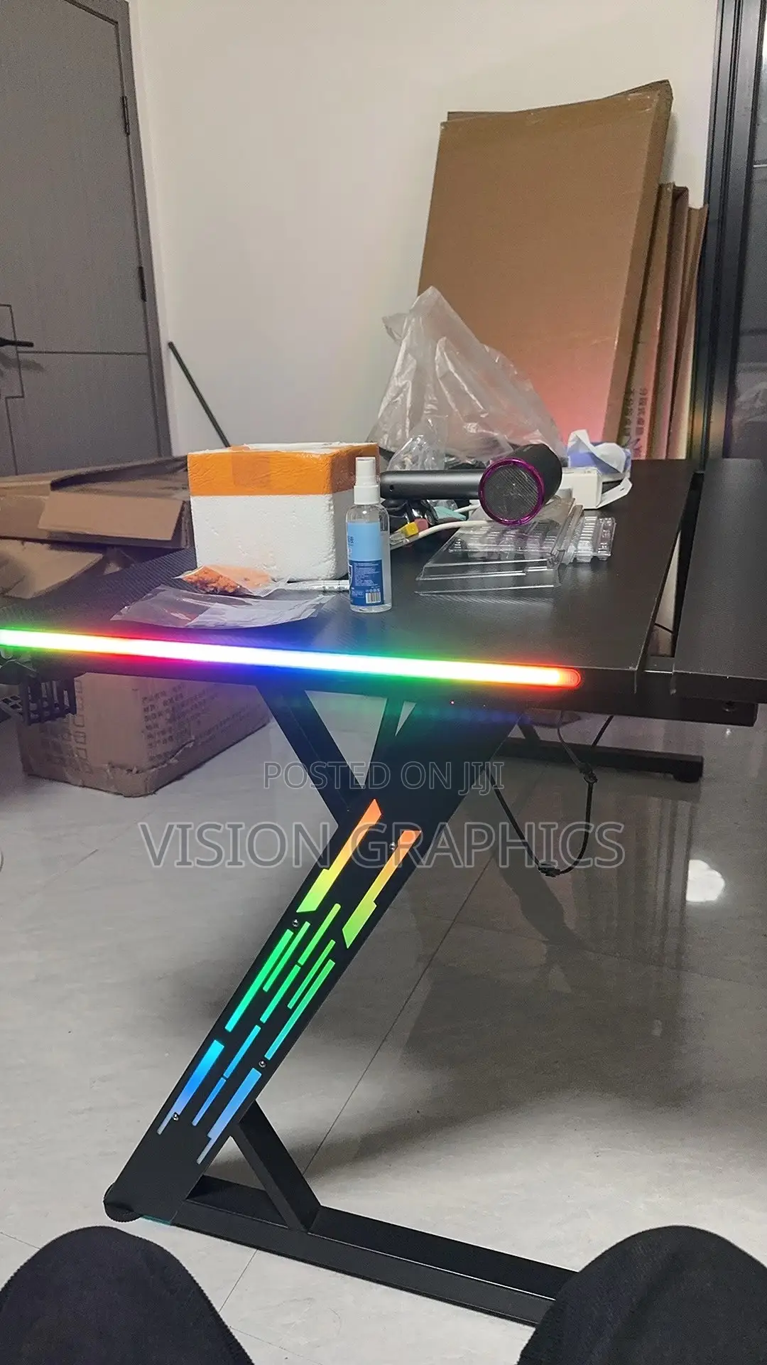 Modern Carbon Fibre Argb Gaming Computer Desk/Table With Remote