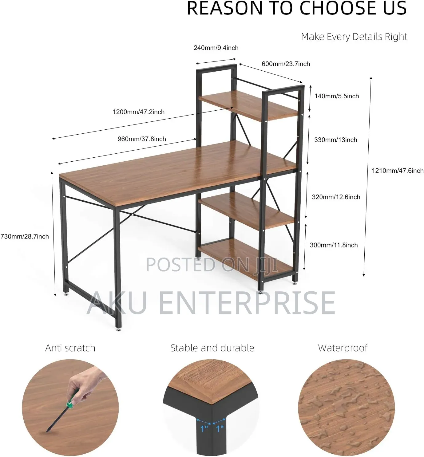 Computer Study Desk With Shelves Office Workstation Wood