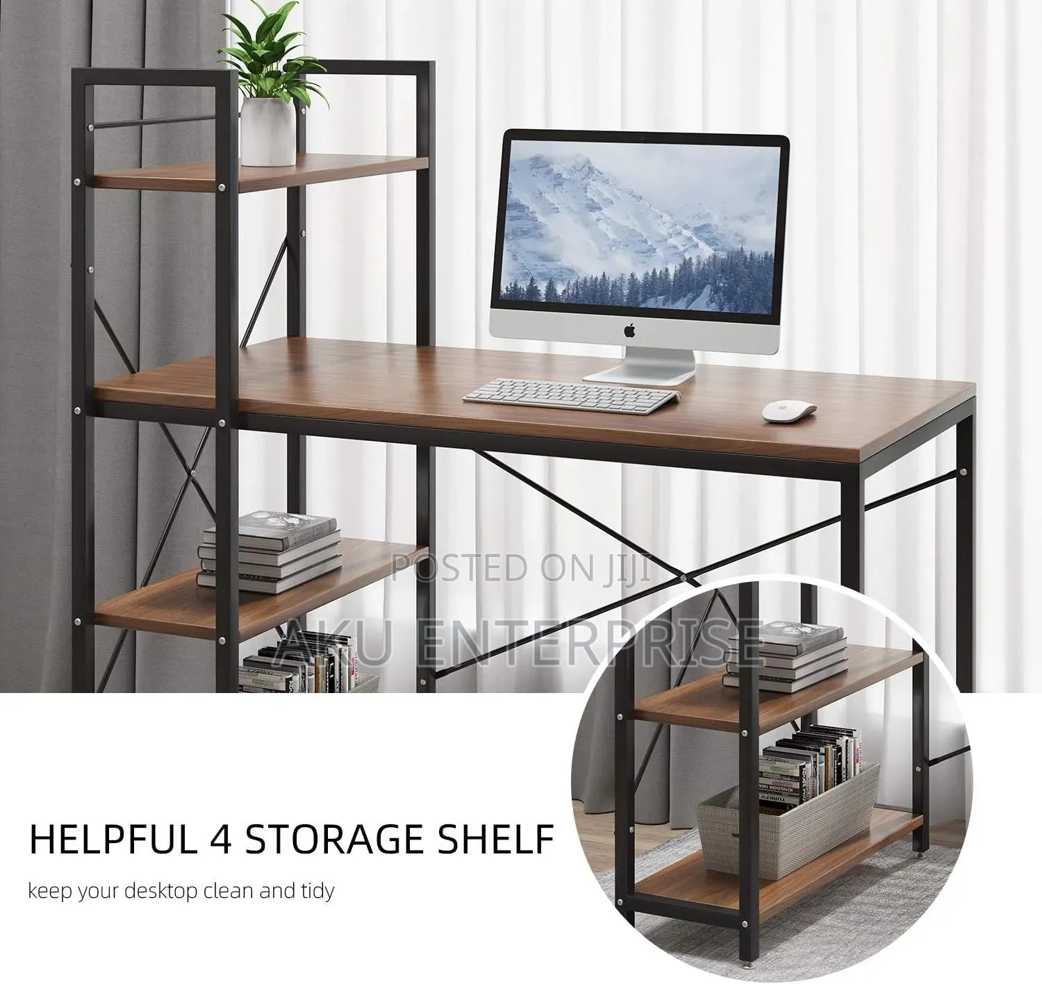 Computer Study Desk With Shelves Office Workstation Wood