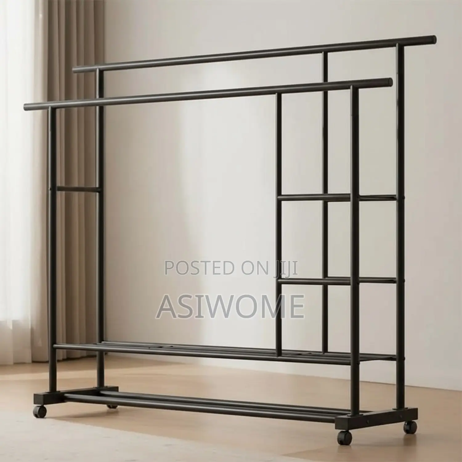 Black Metal Clothes Rack With Shelves