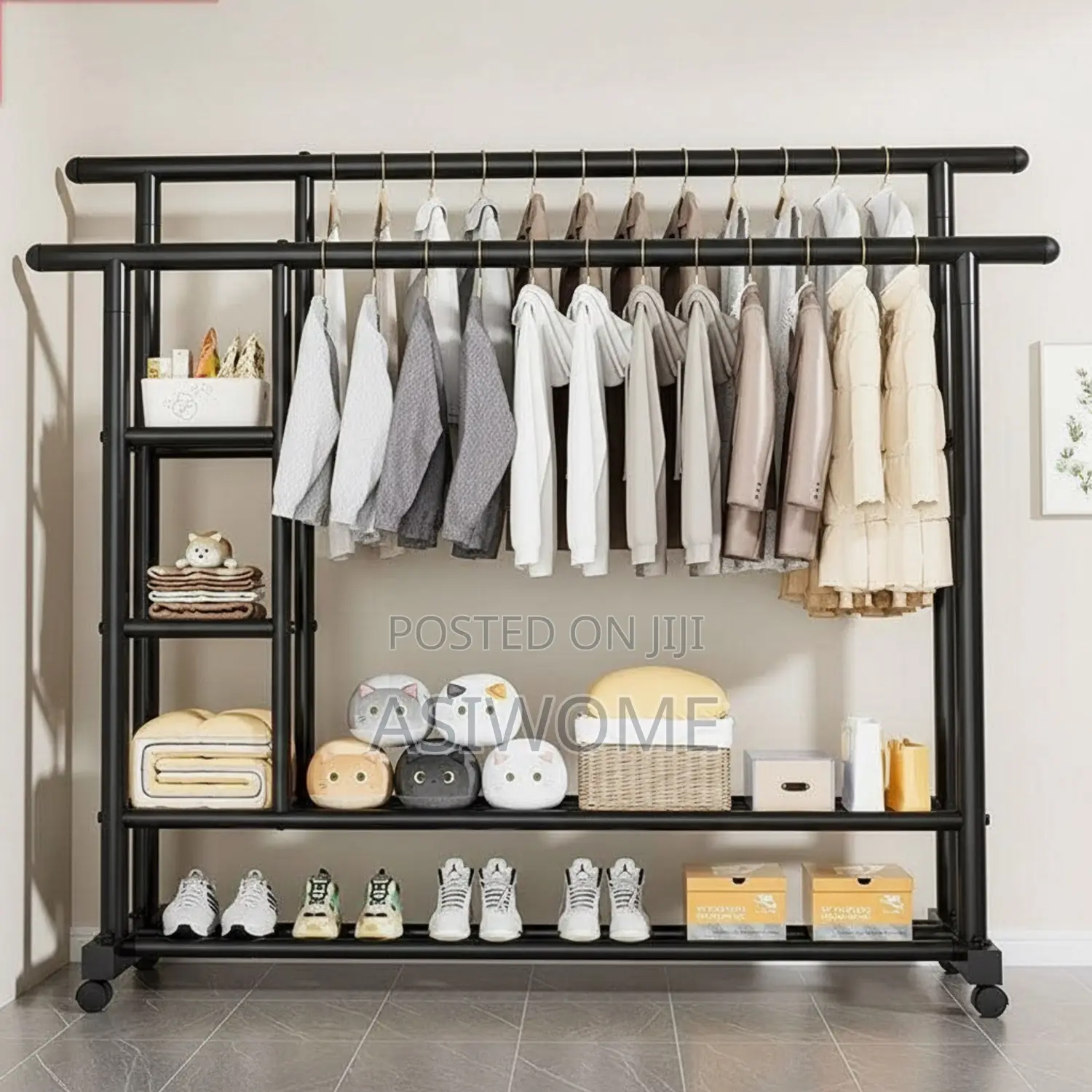 Black Metal Clothes Rack With Shelves