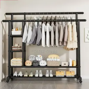 Black Metal Clothes Rack With Shelves