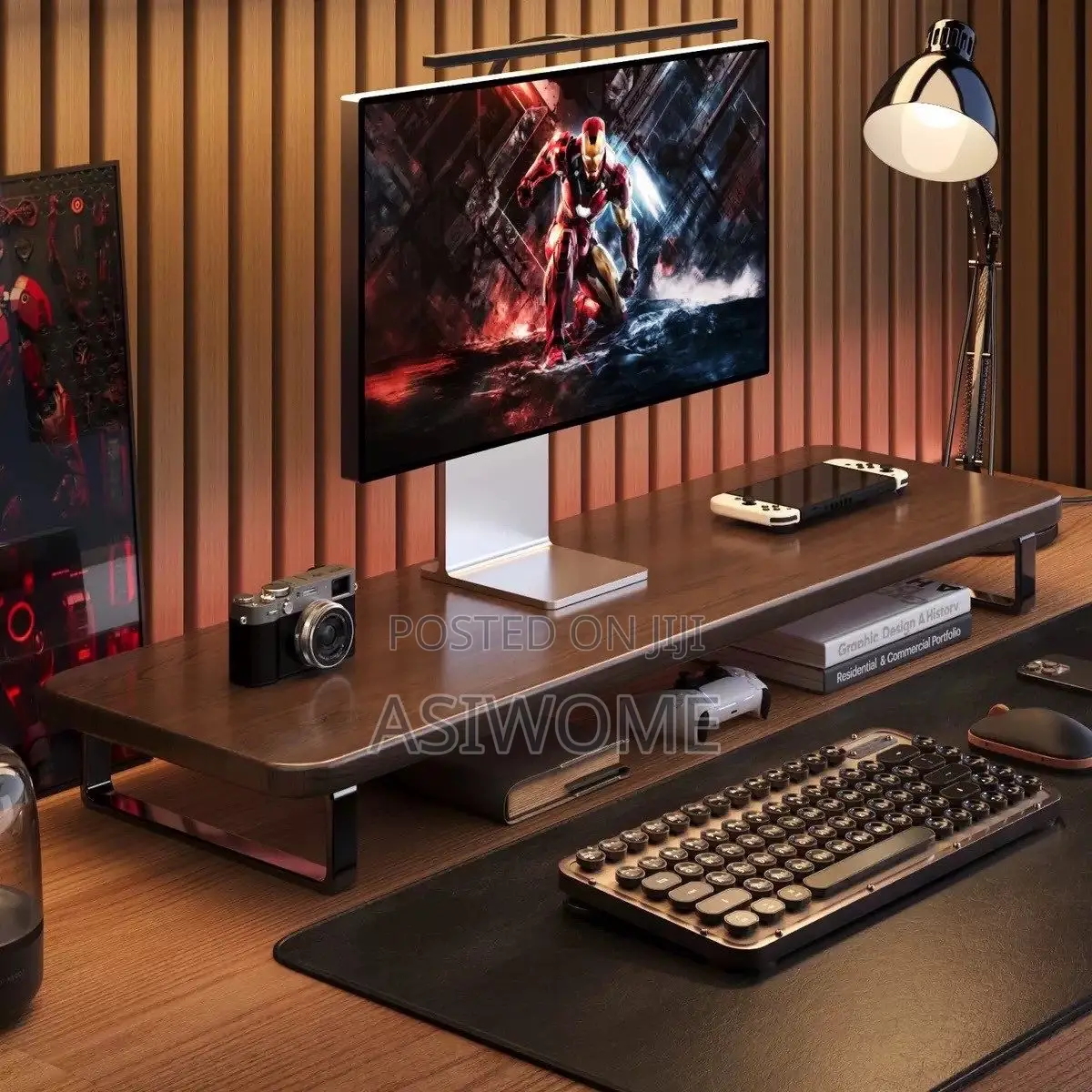 Elegant Wooden Monitor Stand With Metallic Legs