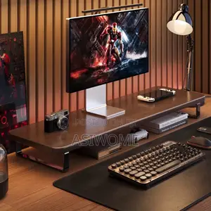 Elegant Wooden Monitor Stand With Metallic Legs