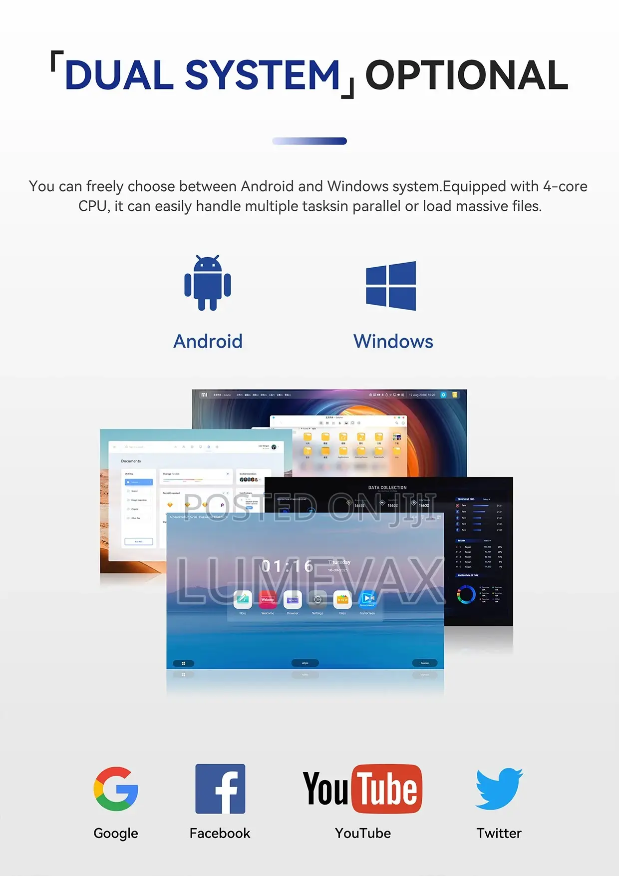 Lumevax Interactive Flat Panel Smartboard/4 Core/Andriod 14/65"