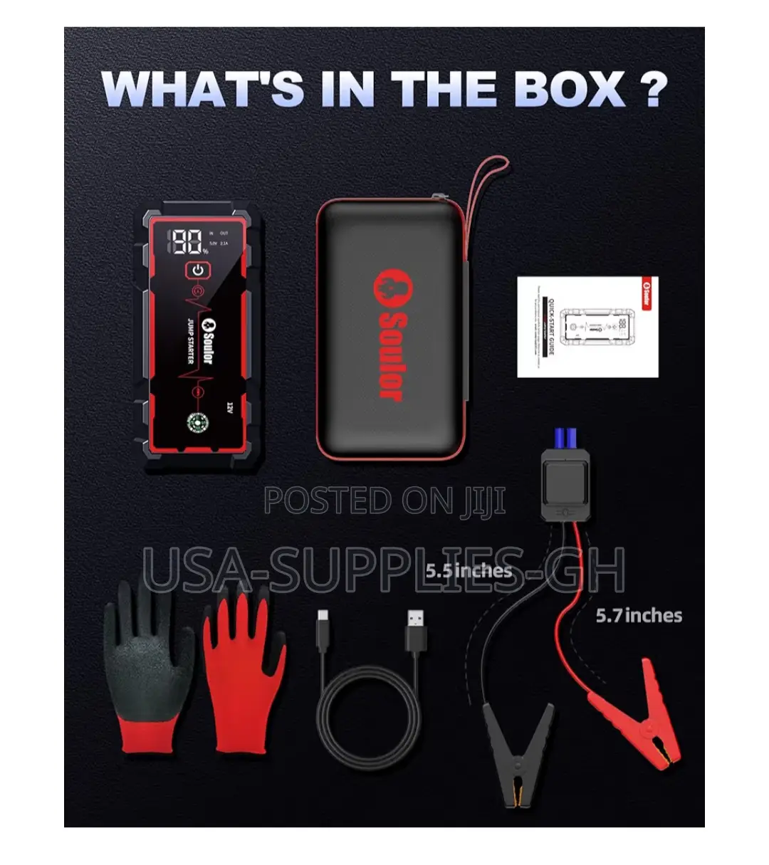Soulor Car Jump Starter 5000a With Powerbank From Usa.