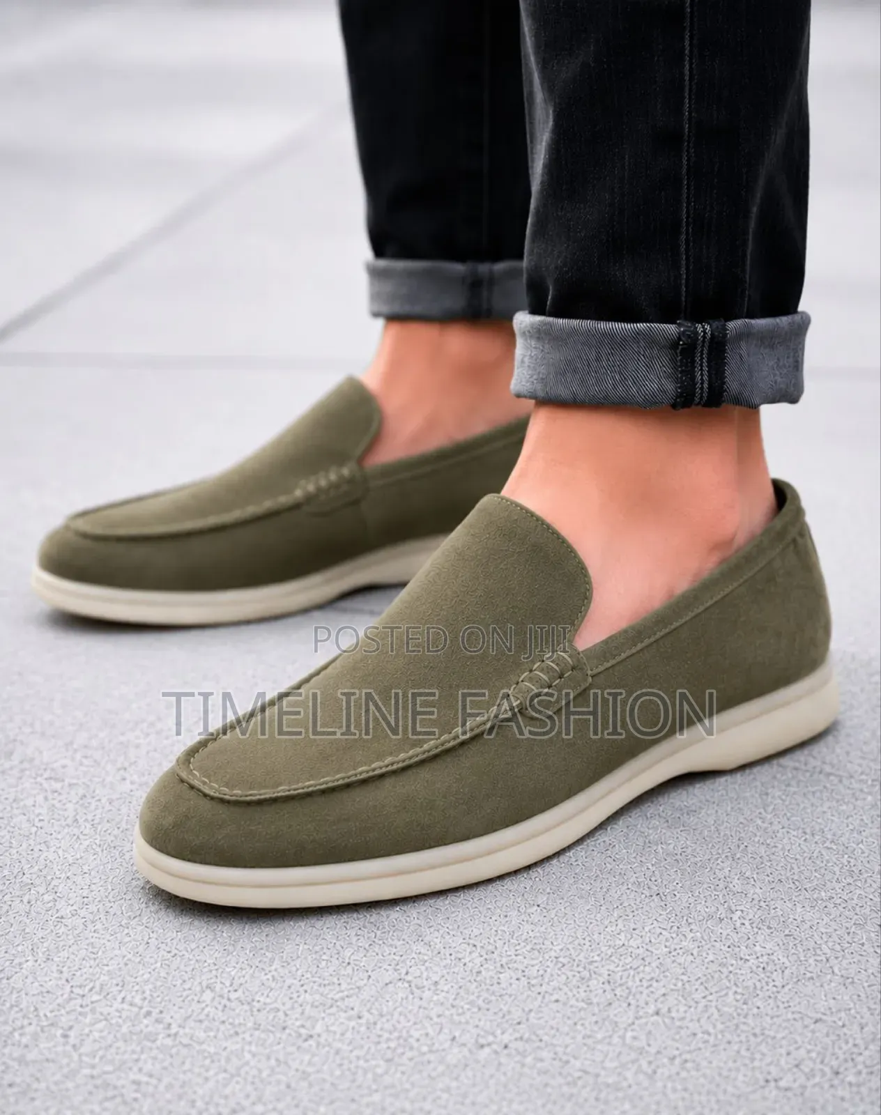 Army Green Suede Loafers Loro Piana Brand