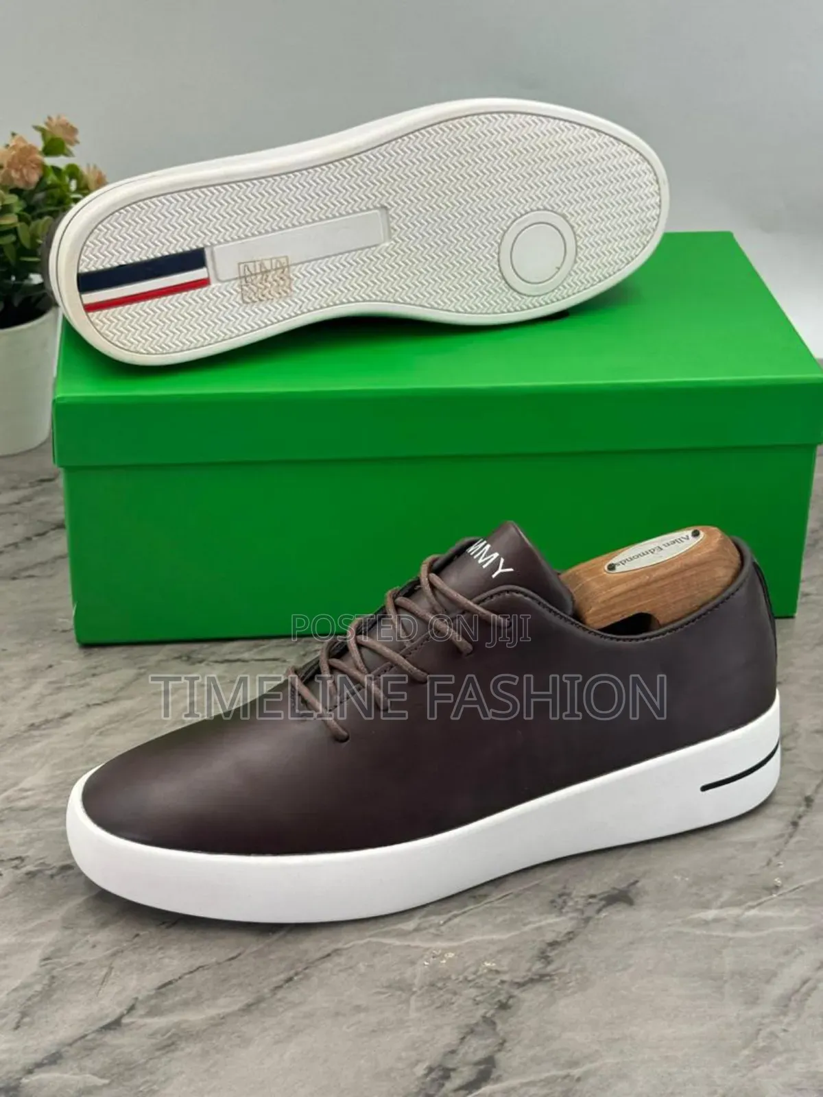Coffee Brown Tommy Hilfiger Leather Lace Up Sneakers