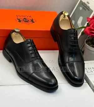 Genuine Leather Black Toe Cap Officers Lace Up Shoes