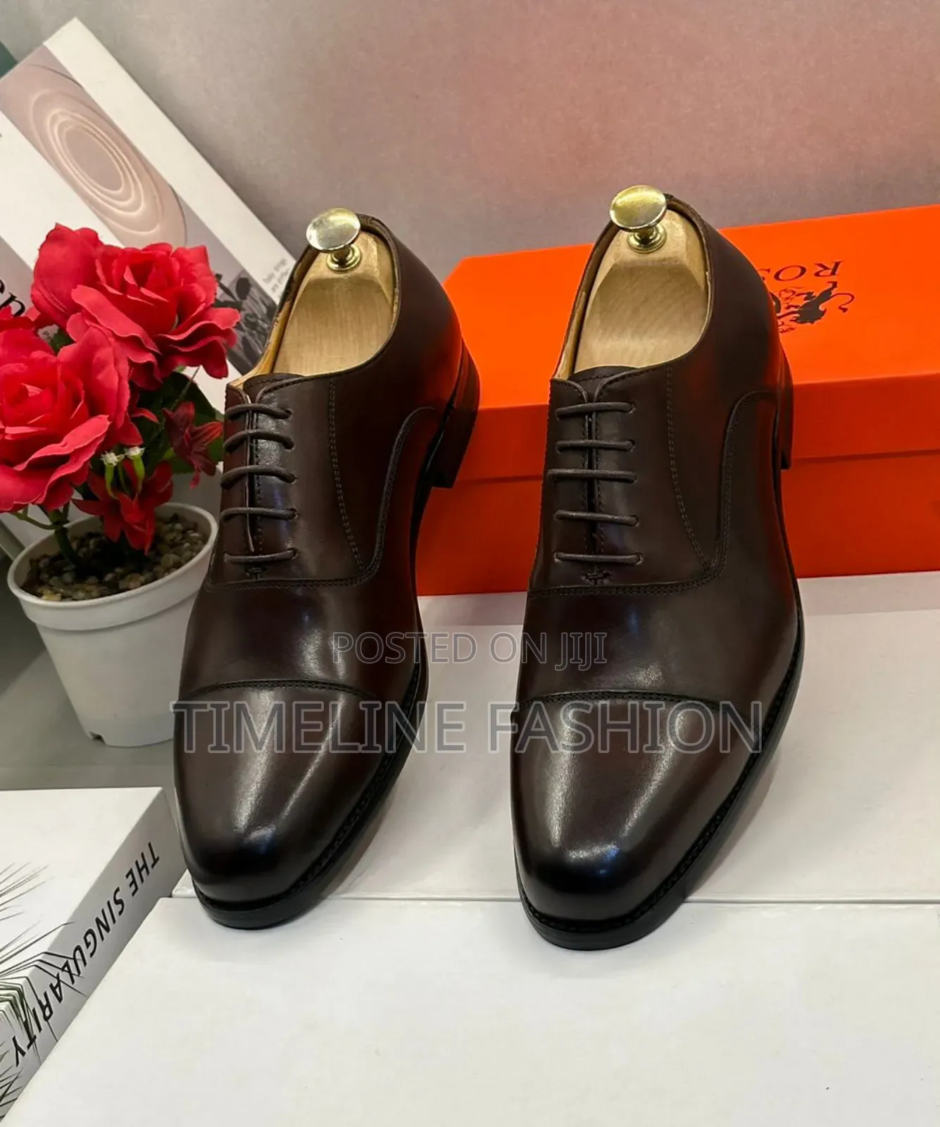 Coffee Brown Men's Leather Cap Toe Lace Up Shoes