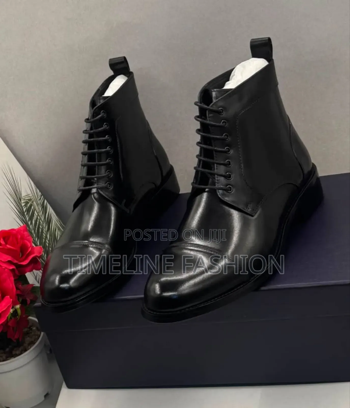 Steve Riot Black Leather Men's Ankle Lace Up Boots