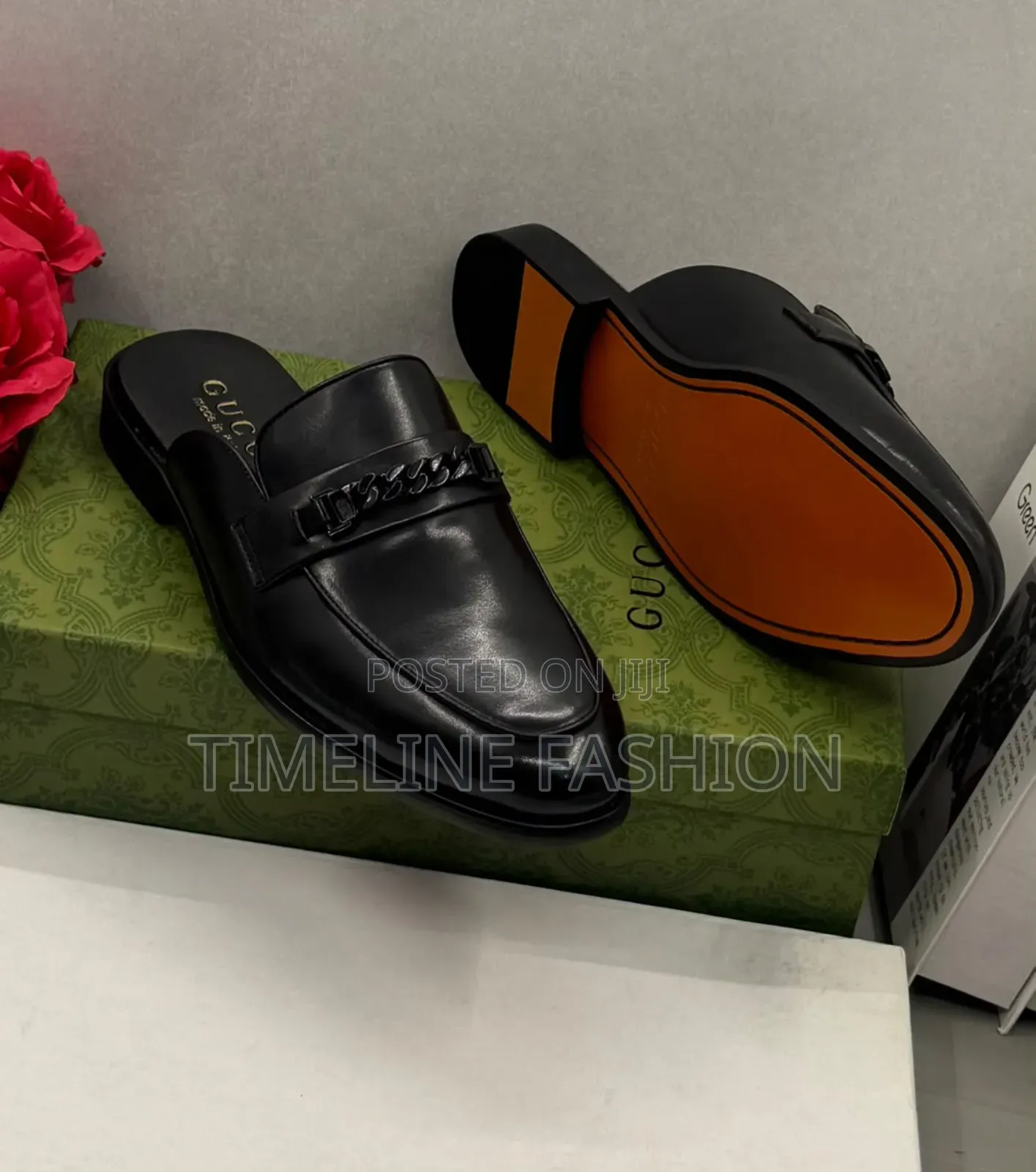 Genuine Leather Men's Half Shoes Gucci Design