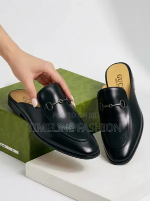 Executive Men's Durable Black Leather Half Shoe Gucci Design