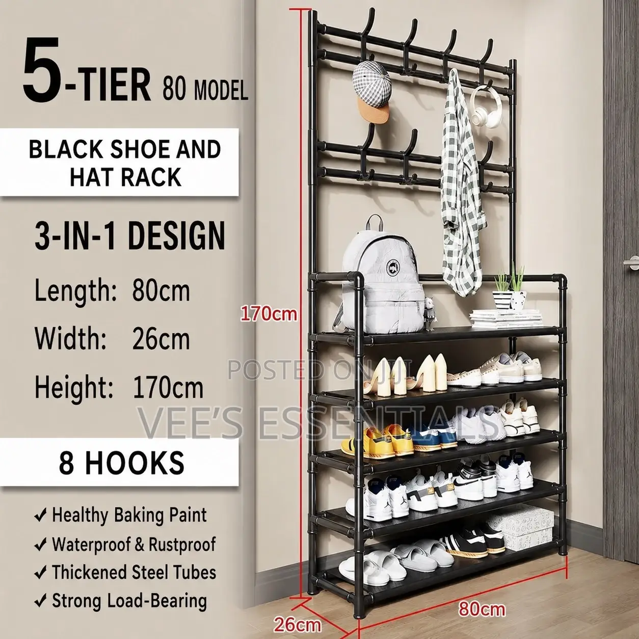 5-Tier Shoe Rack With Coat Hat Hanger