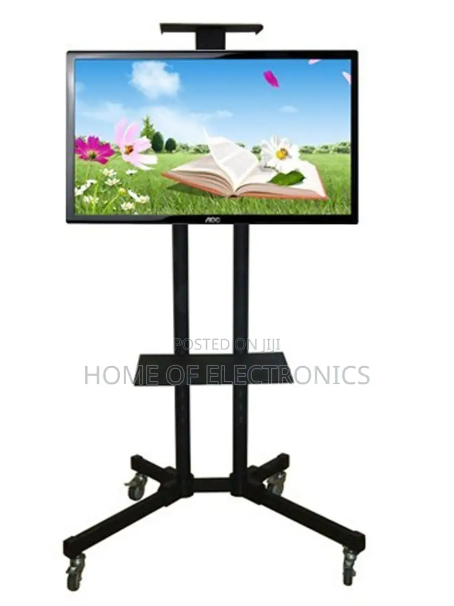 Solid Black Steel Mobile Trolley Tv Stand With Wheels(32-70 Inch)