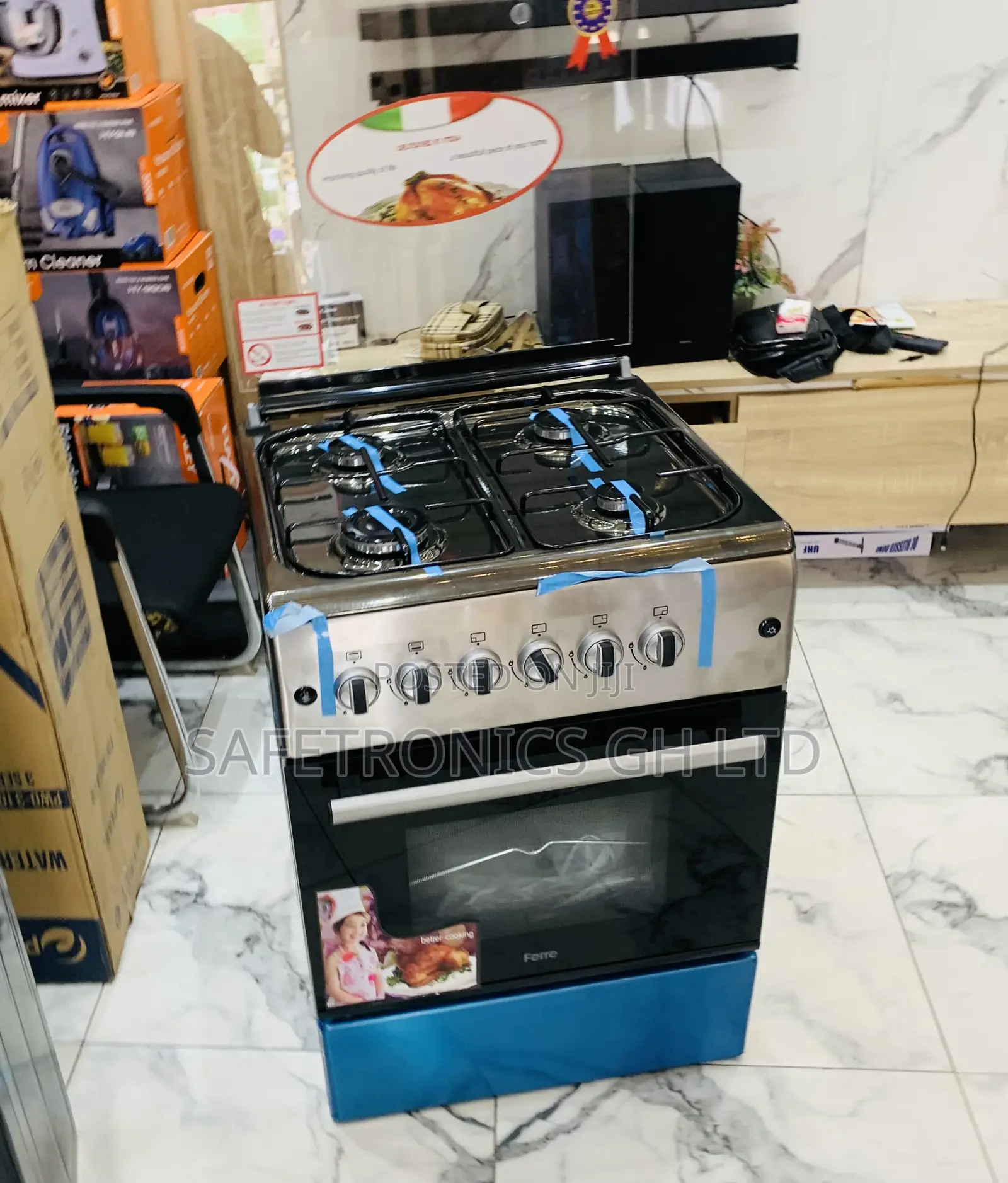 Available (Grey) 60/60 New Line Gas Stove Oven 4-Burner Ferre