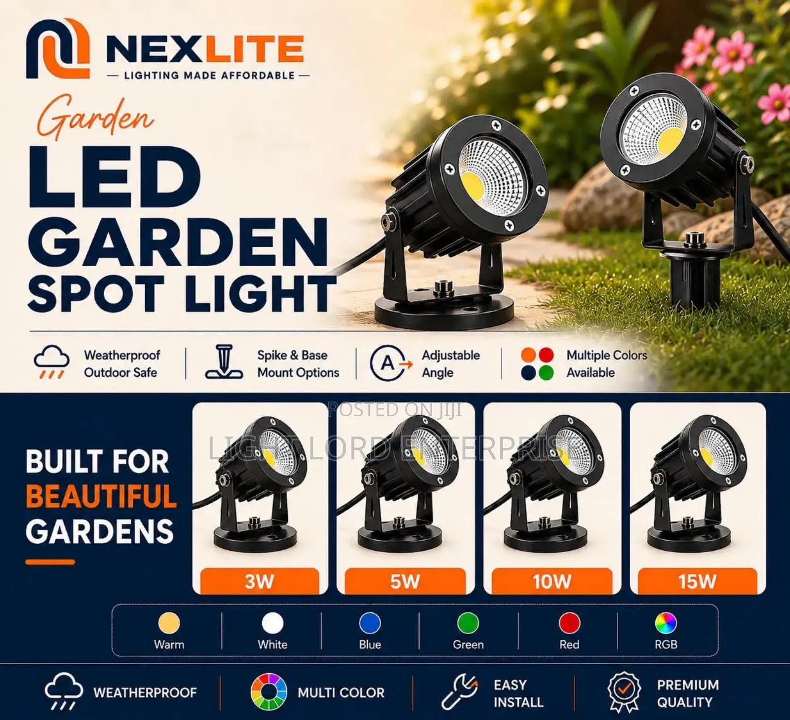 Spike/Base Adjustable Garden Light