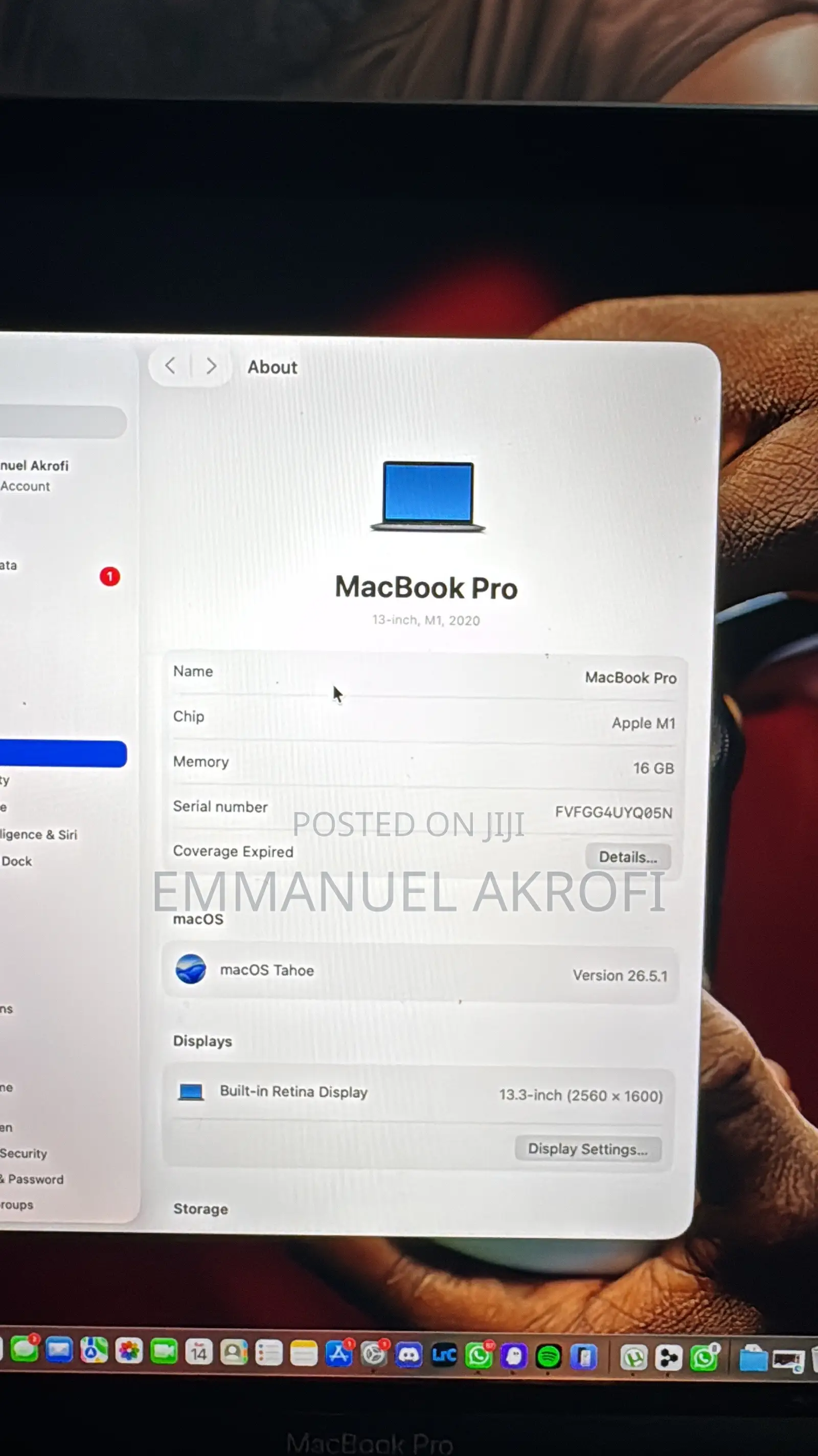 Laptop Apple MacBook Pro 2020 16GB Apple M1 Pro SSD 256GB