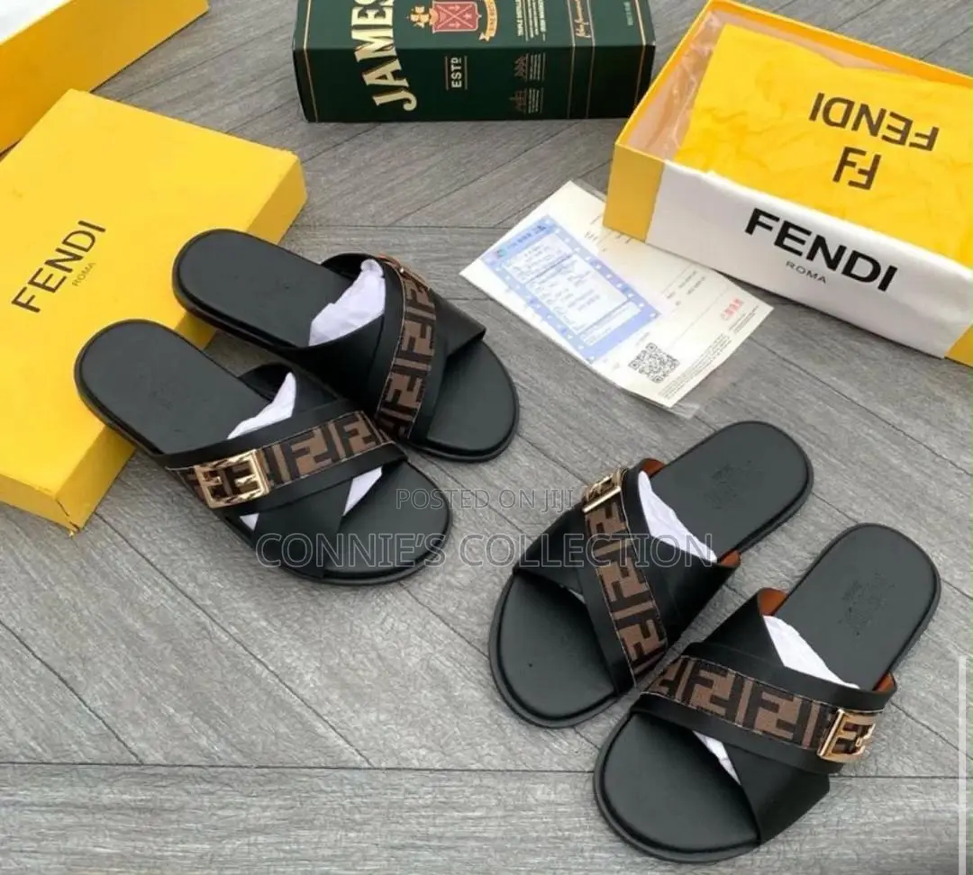Fendi Roma Slides Feature Signature Ff Logo Canvas Straps