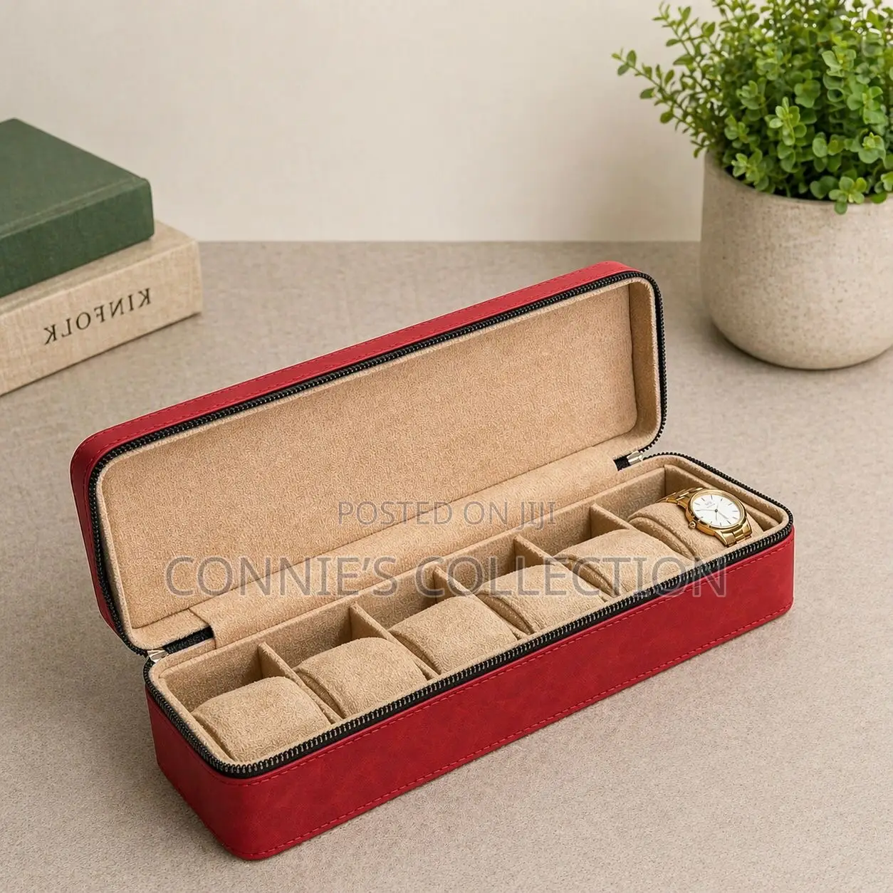 6 Slots Zipped Leather Watchcase Black,Green and Red