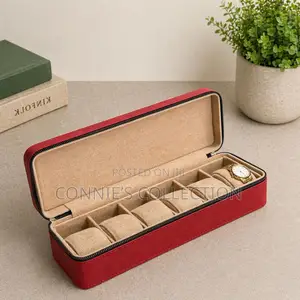 6 Slots Zipped Leather Watchcase Black,Green and Red