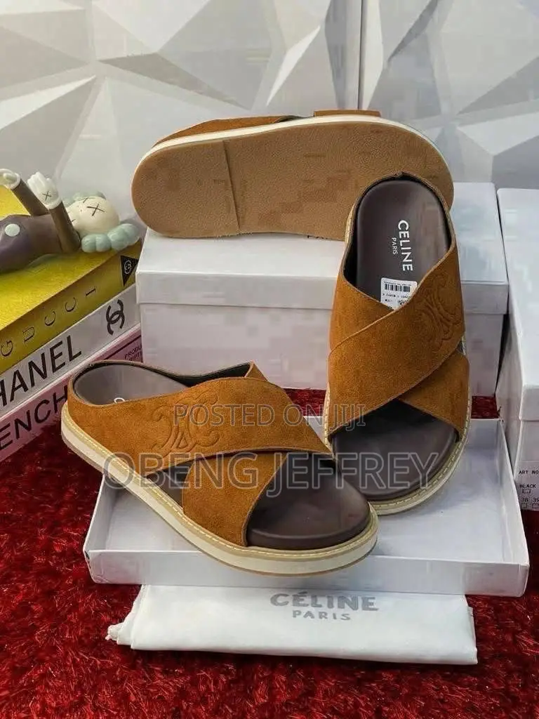 Original Celine Crossed Slippers in Black/Brown