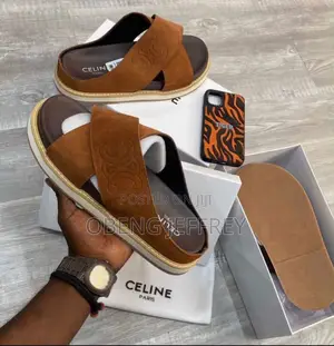 Original Celine Crossed Slippers in Black/Brown