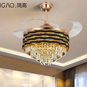 Black And Gold Crystal Chandelier Fan With Light.