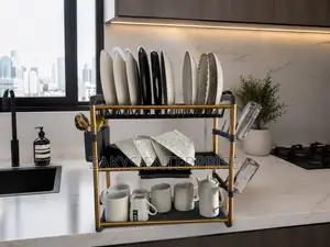 3 Tier Luxury Anti Rust Gold Metal Dish Rack