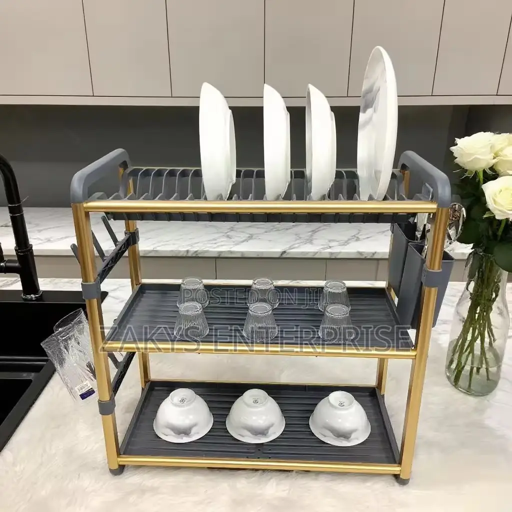 3 Tier Luxury Anti Rust Gold Metal Dish Rack