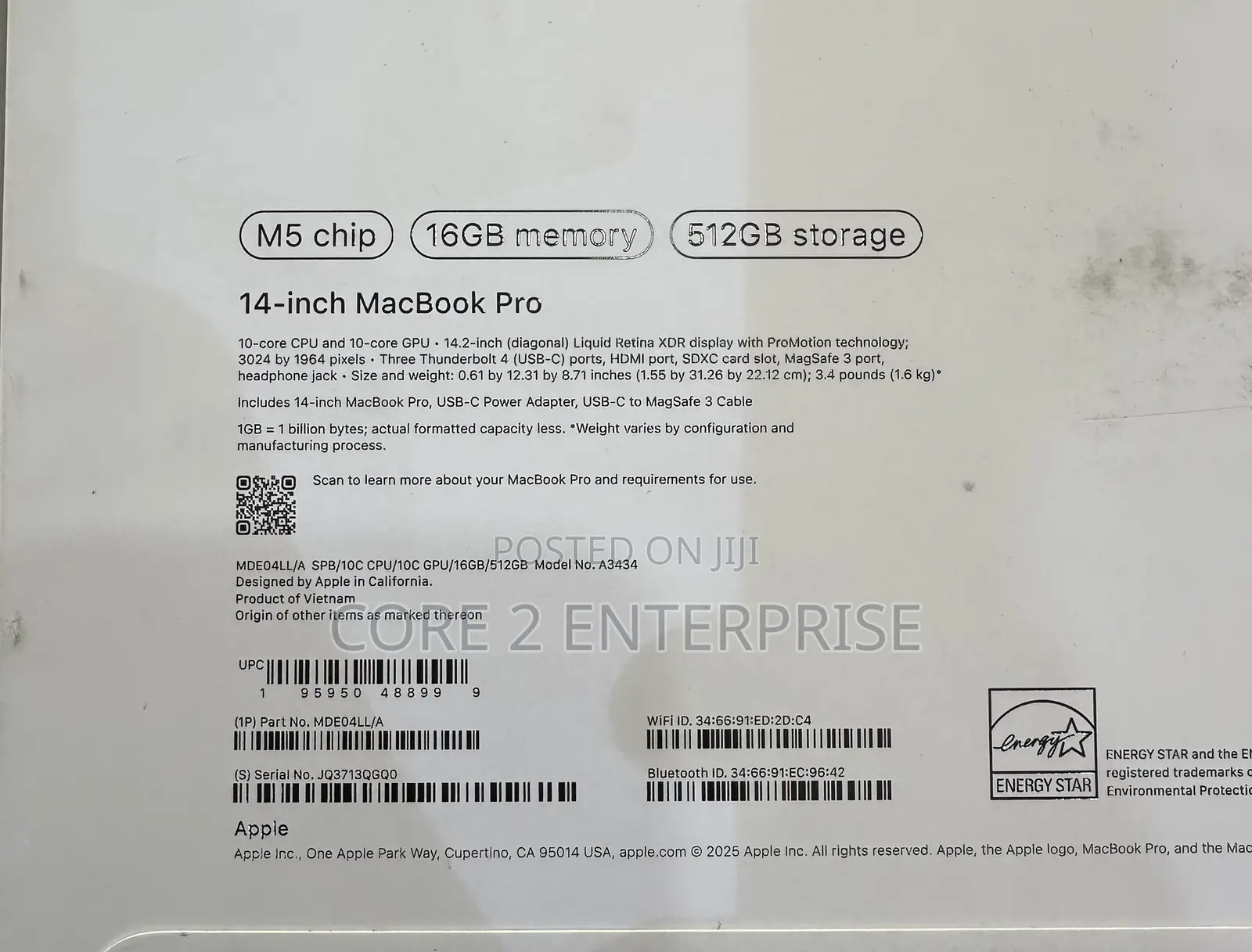 New Laptop Apple MacBook Pro 2025 M5 16GB Apple M5 SSD 512GB