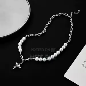 Silver Star Pendant Pearl Chain Necklace
