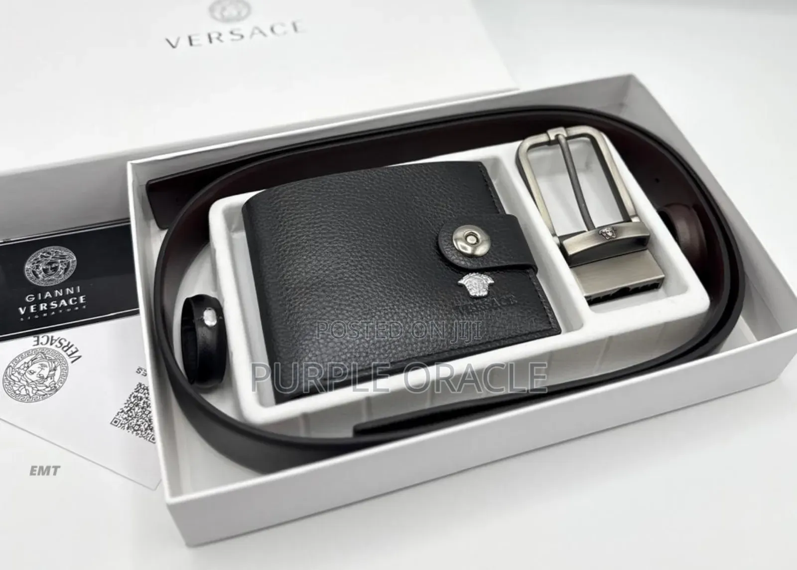 Versace Men’S Premium Leather Belt and Wallet.