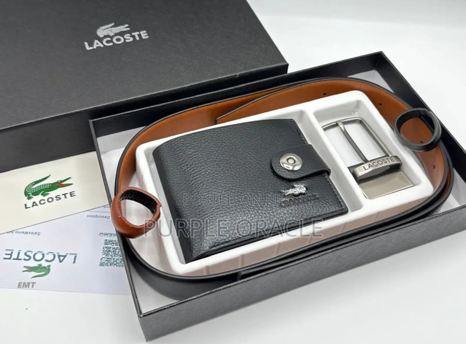 Lacoste Men’S Premium Leather Bifold Wallet and Belt.