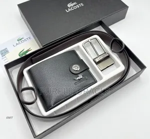 Lacoste Men’S Premium Leather Bifold Wallet and Belt.