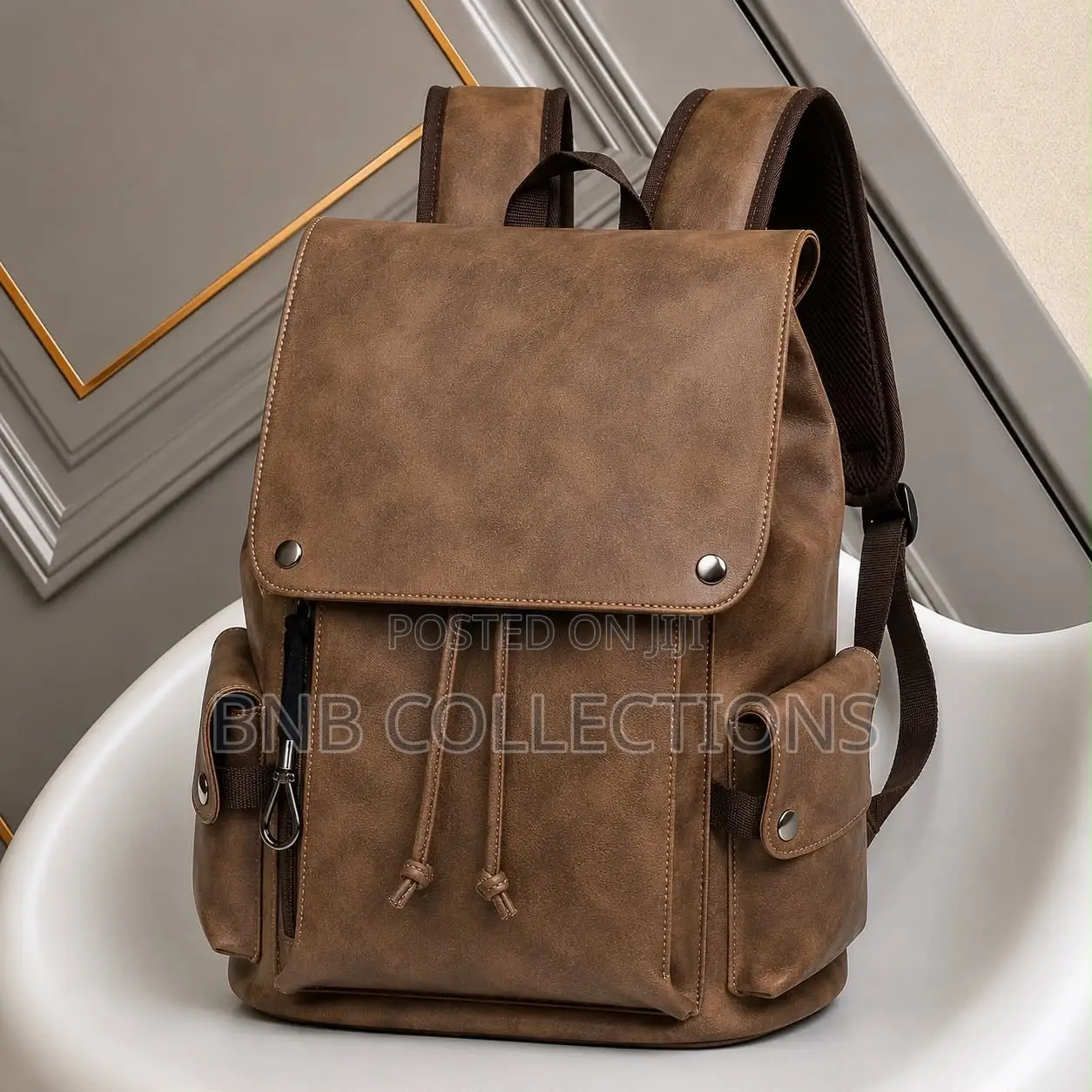 Quality Luxury Checkered Leather Unisex Laptop Backpack Work School