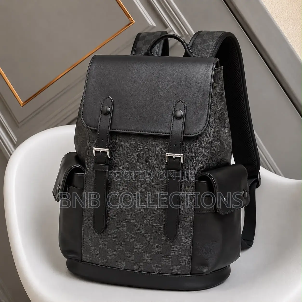 Quality Luxury Checkered Leather Unisex Laptop Backpack Work School