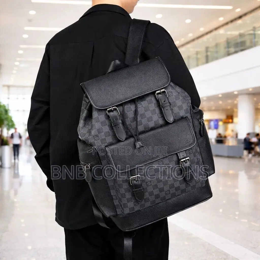 Quality Luxury Checkered Leather Unisex Laptop Backpack Work School