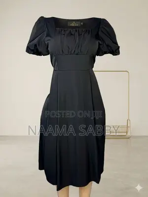Elegant Black Puff Sleeve Midi Dress Uk 10/12