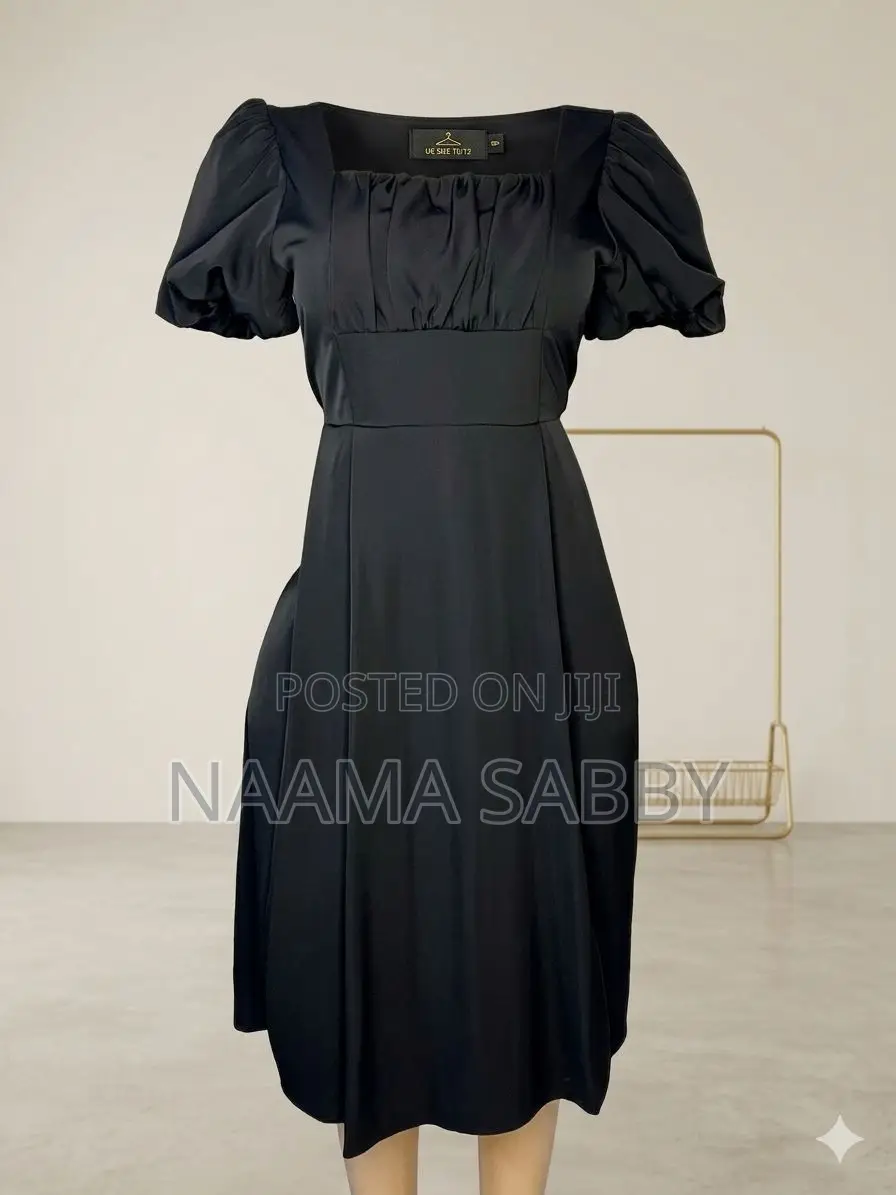 Elegant Black Puff Sleeve Midi Dress Uk 10/12