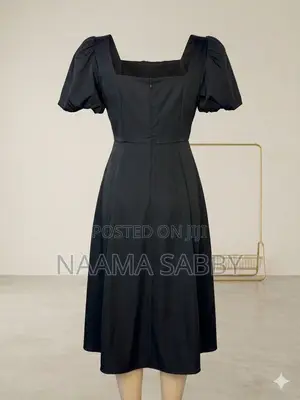 Elegant Black Puff Sleeve Midi Dress Uk 10/12