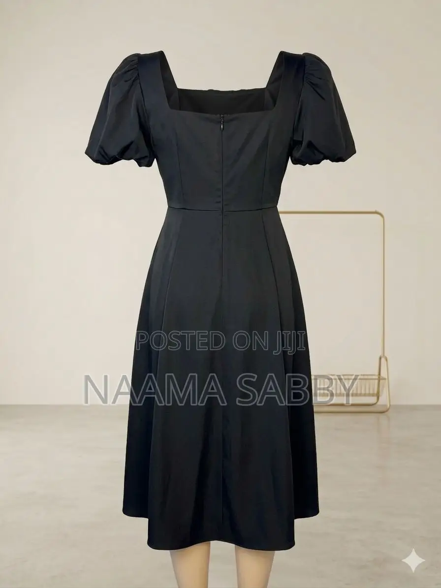 Elegant Black Puff Sleeve Midi Dress Uk 10/12