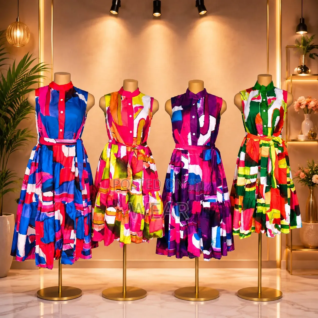 Quality Print Sleeveless Shirt Dresses With Belt