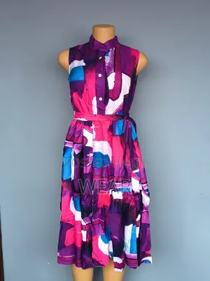 Quality Print Sleeveless Shirt Dresses With Belt