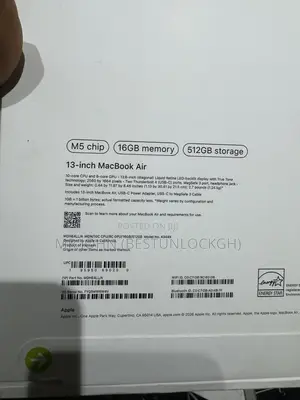 New Laptop Apple MacBook Air 2026 M5 16GB Apple M5 SSD 512GB