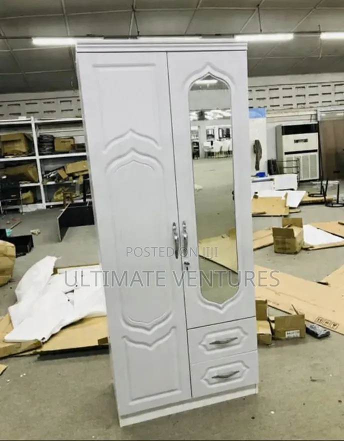 Brown 2-Door Wardrobe With Mirror + 2 Drawers