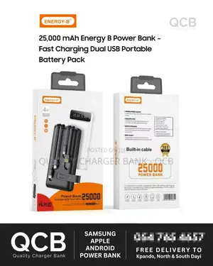 25,000 Mah Energy B Power Bank – Fast Charging Dual Usb Portable Bank